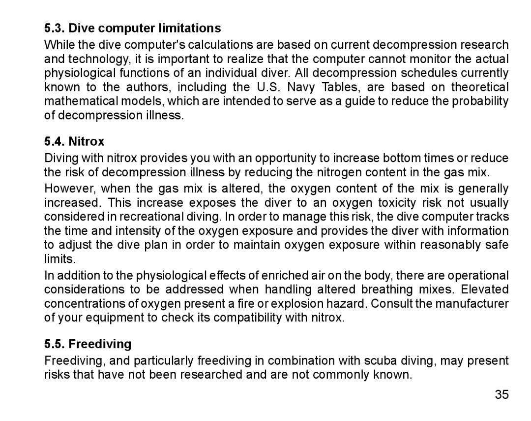 Suunto D9 manual Dive computer limitations, Nitrox, Freediving 