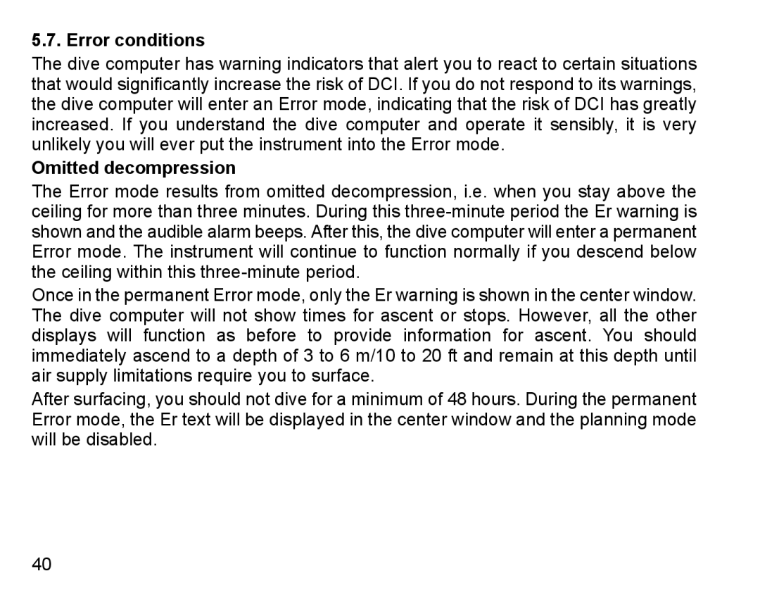 Suunto D9 manual Error conditions, Omitted decompression 