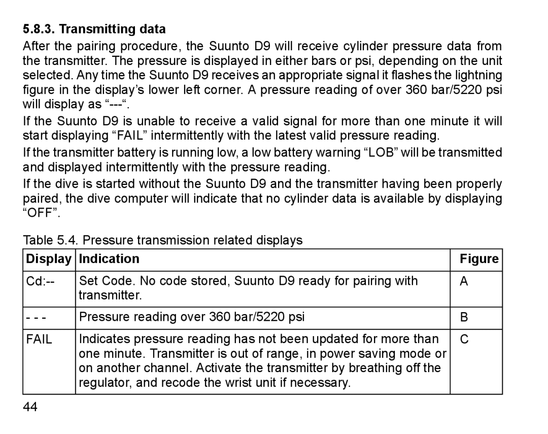 Suunto D9 manual Transmitting data, Display Indication 