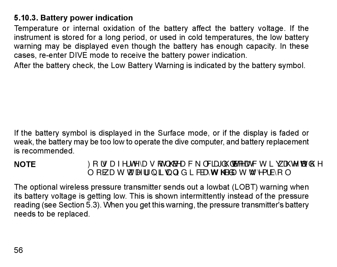 Suunto D9 manual Battery power indication, Low battery warning is indicated by the battery symbol 