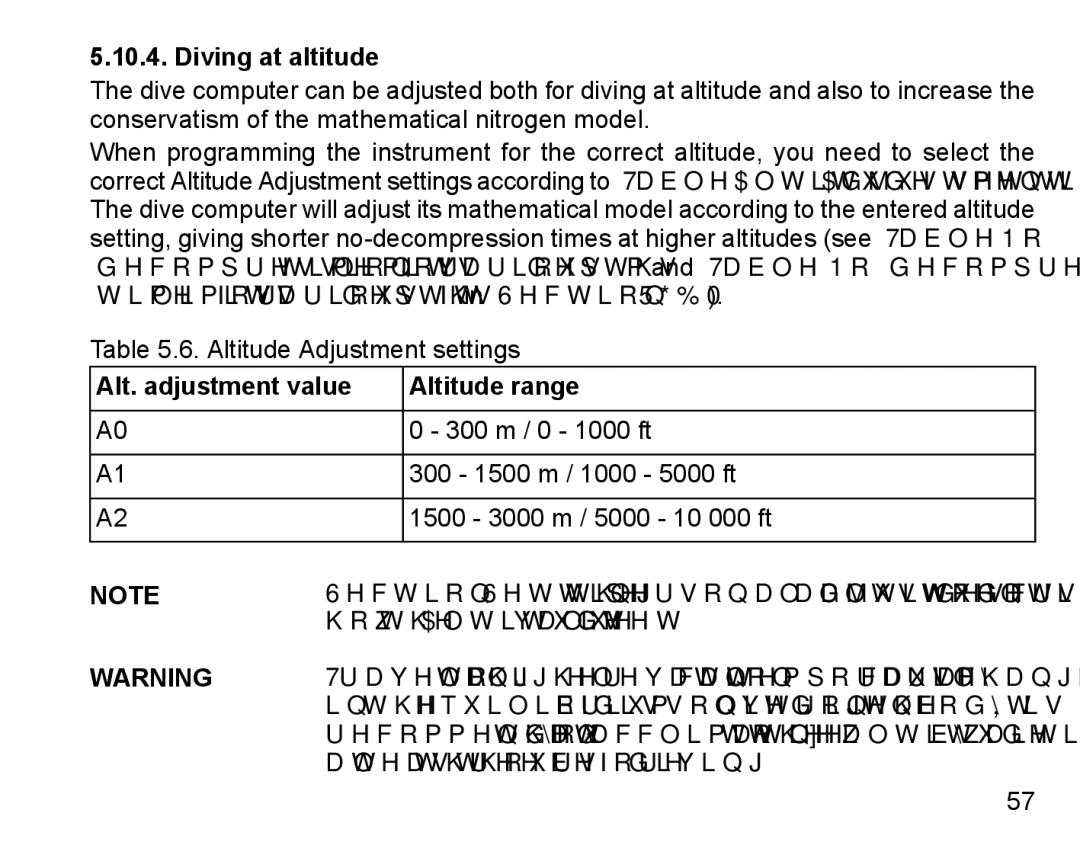 Suunto D9 manual Diving at altitude, Alt. adjustment value Altitude range 