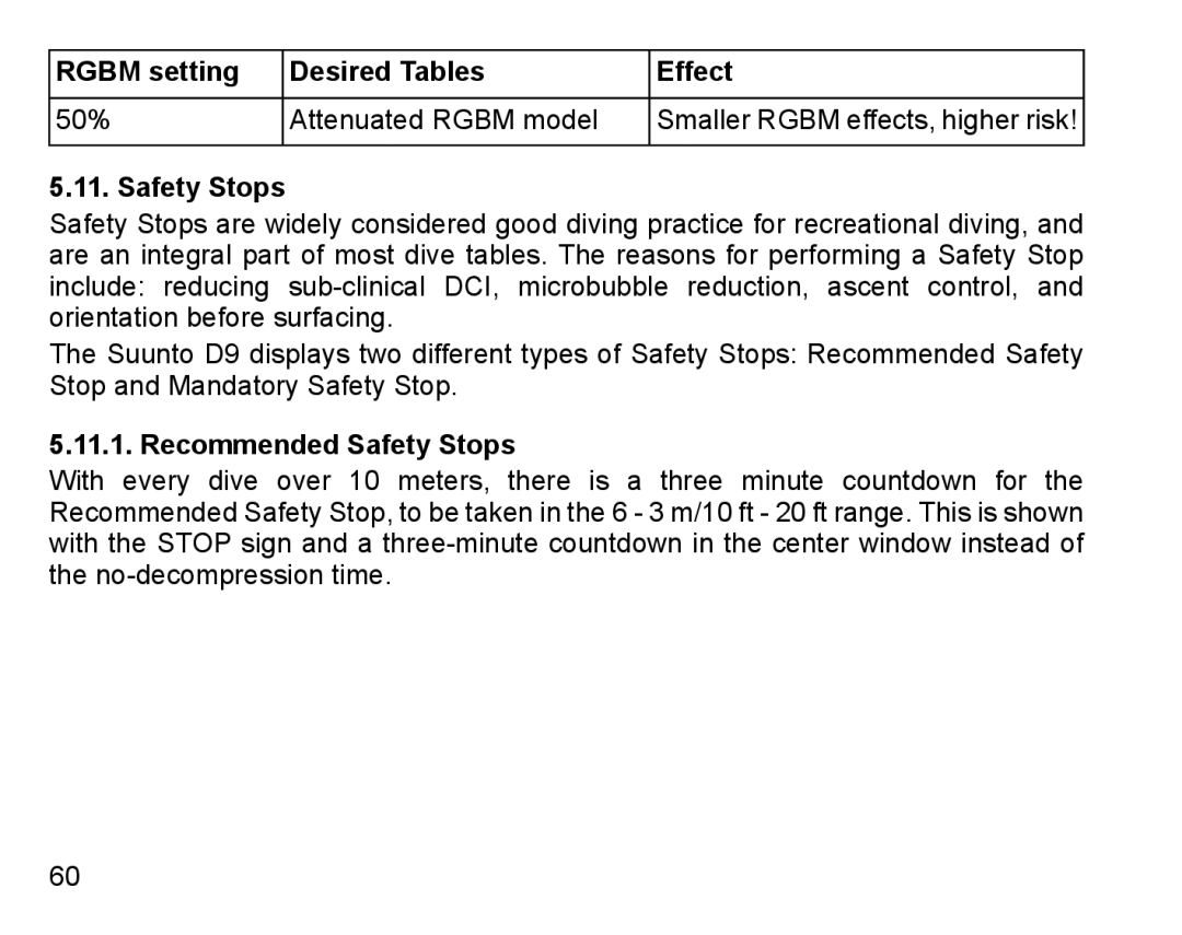 Suunto D9 manual Recommended Safety Stops 