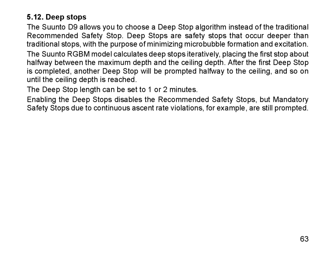 Suunto D9 manual Deep stops 