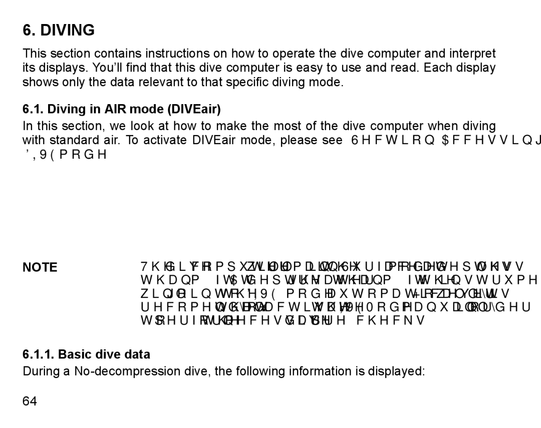 Suunto D9 manual Diving in AIR mode DIVEair, Basic dive data 