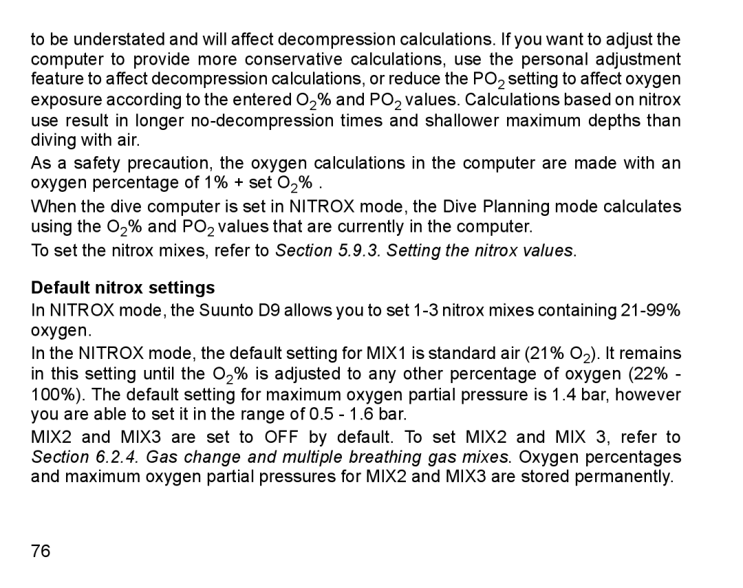 Suunto D9 manual Default nitrox settings 