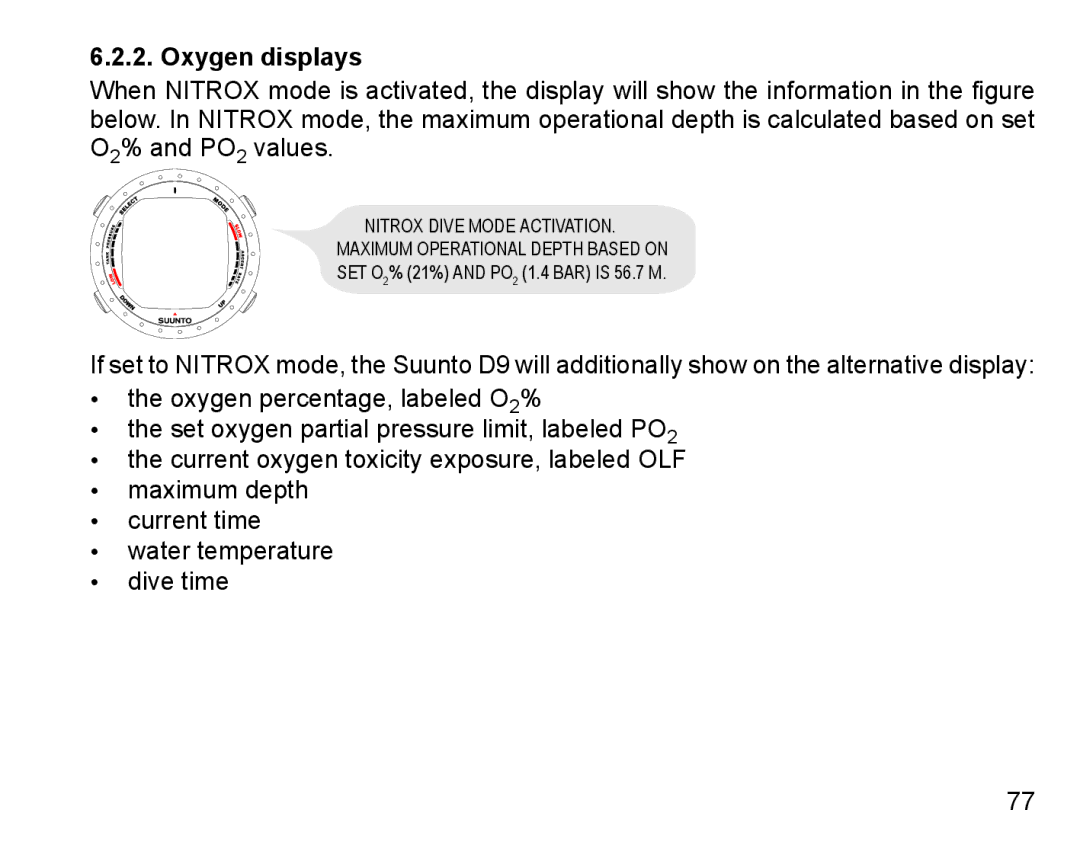 Suunto D9 manual Oxygen displays 