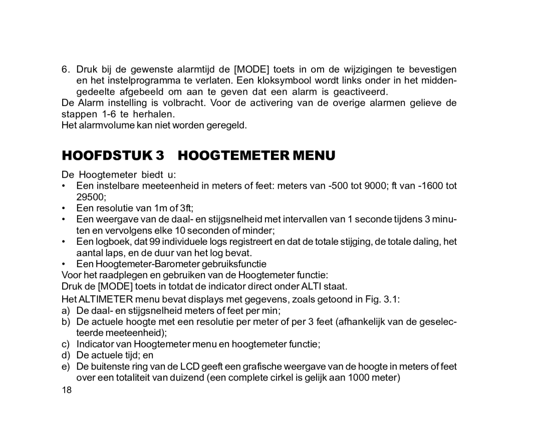 Suunto EN | FR | DE | ES | IT | NL | FI | SV manual Hoofdstuk 3 Hoogtemeter Menu 