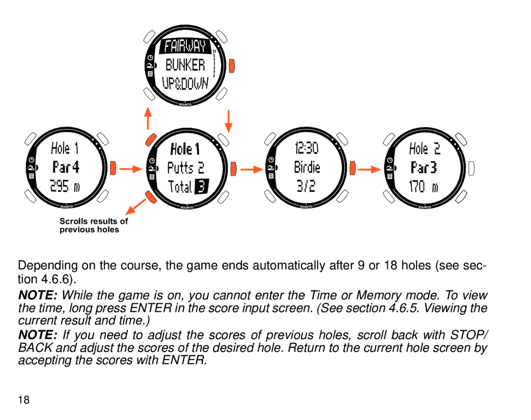 Suunto G3 manual Scrolls results of previous holes 