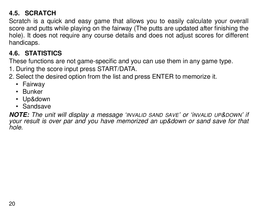 Suunto G3 manual Scratch, Statistics 