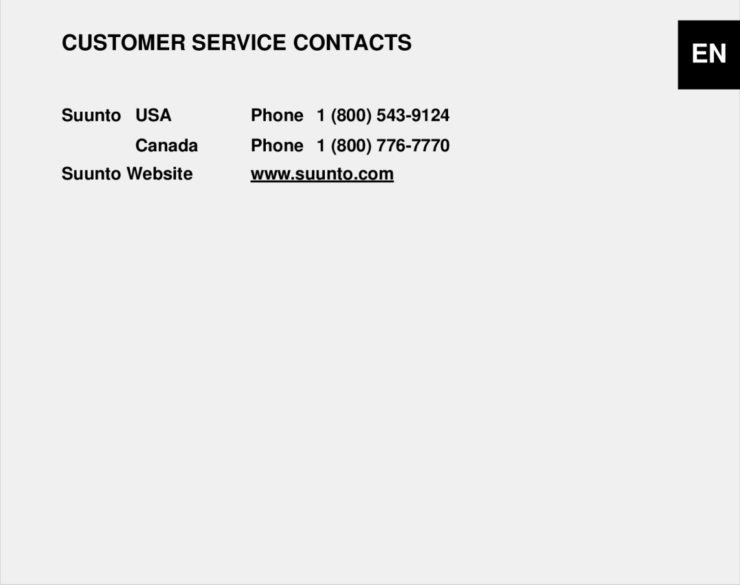 Suunto G3 manual Customer Service Contacts, Suunto USA Phone 800 Canada Suunto Website 