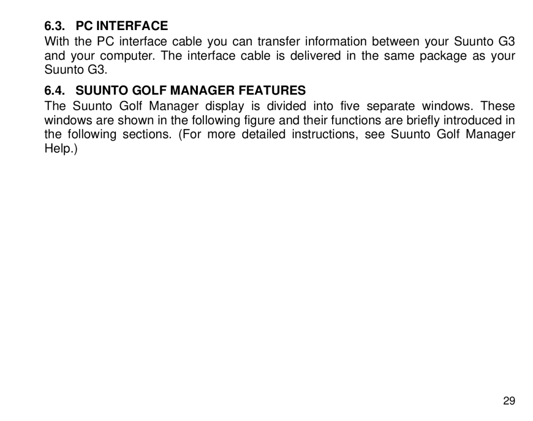 Suunto G3 manual PC Interface, Suunto Golf Manager Features 