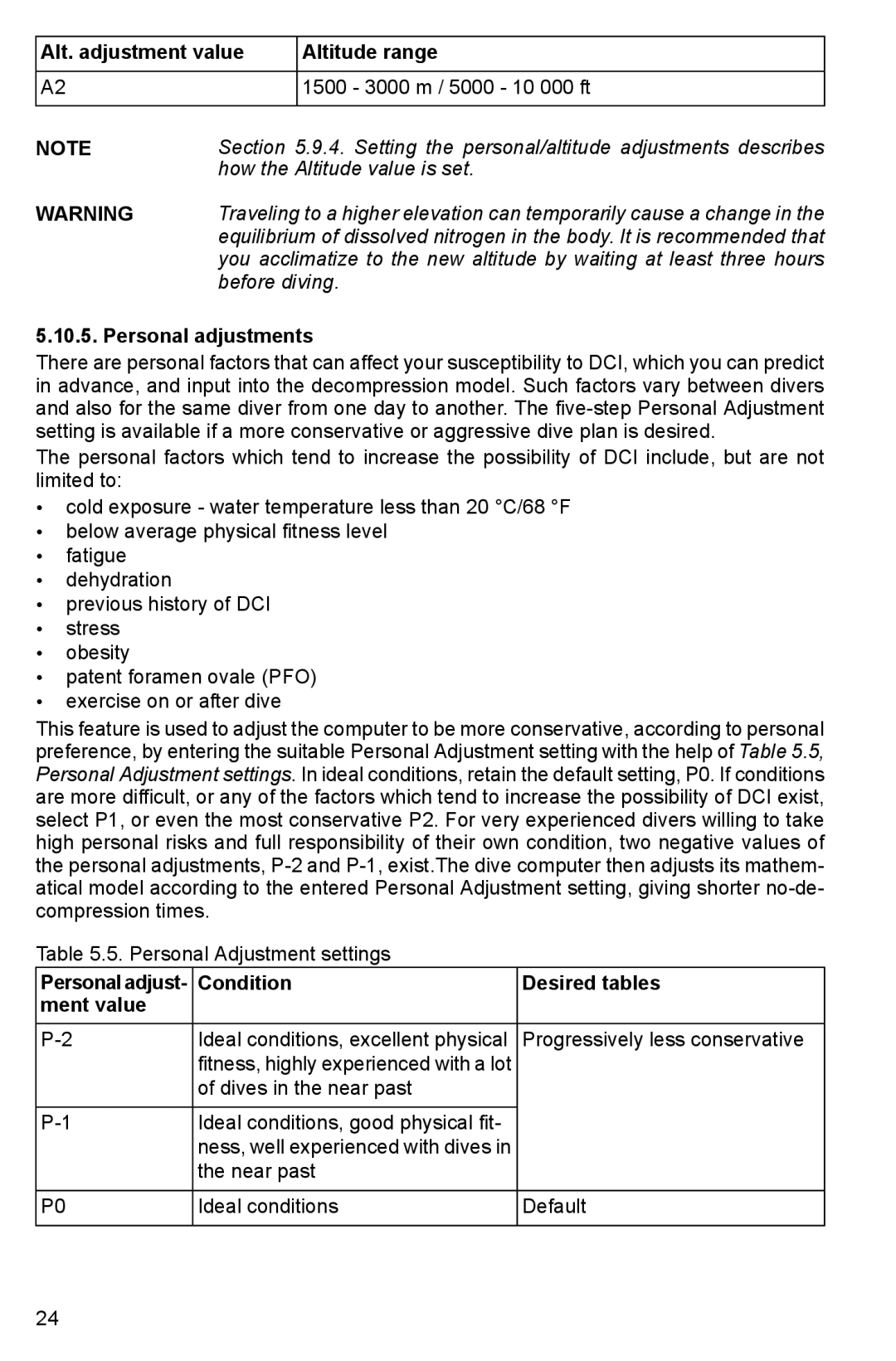 Suunto HELO2 manual How the Altitude value is set, Before diving, Personal adjustments 