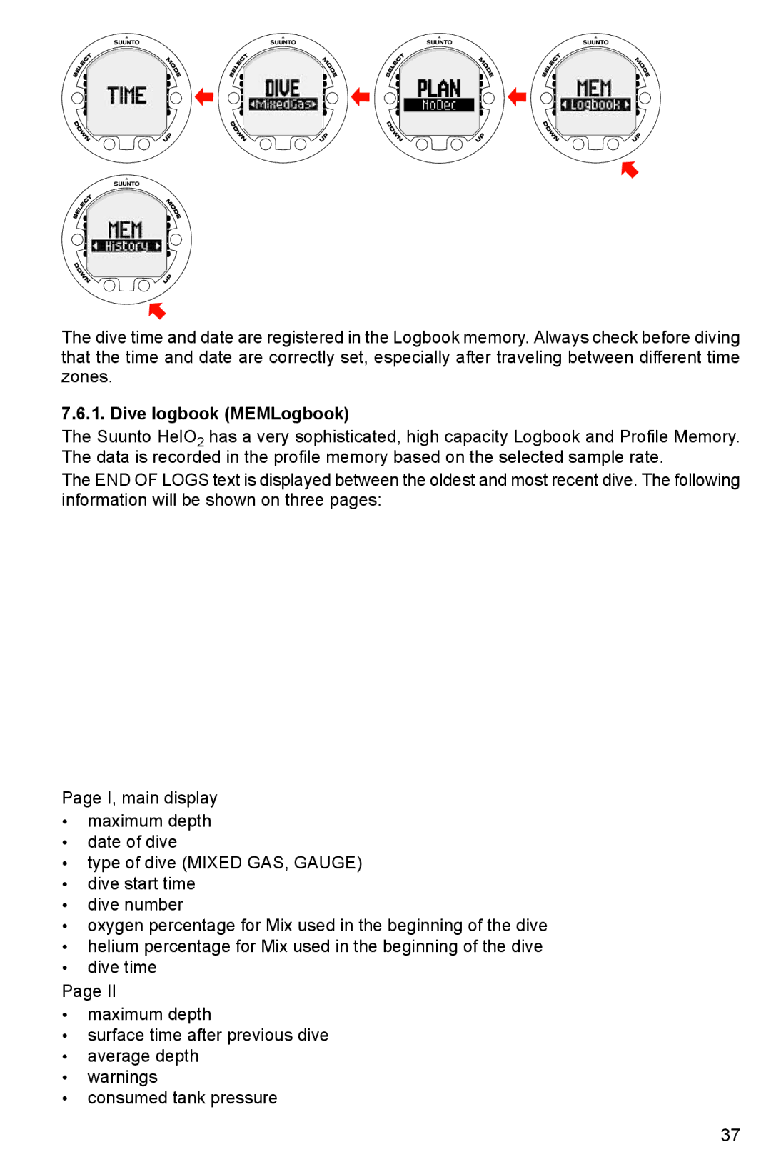 Suunto HELO2 manual Dive logbook MEMLogbook 