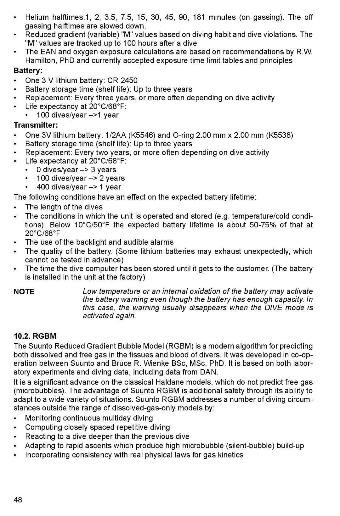 Suunto HELO2 manual Battery, Rgbm 