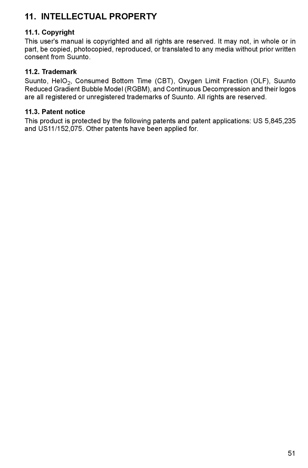 Suunto HELO2 manual Intellectual Property, Copyright Trademark, Patent notice 