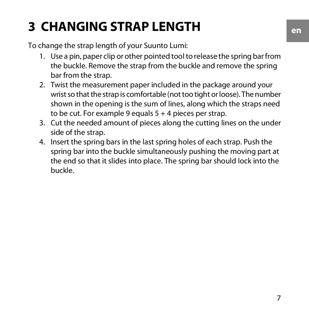 Suunto LUMI manual Changing Strap Length 