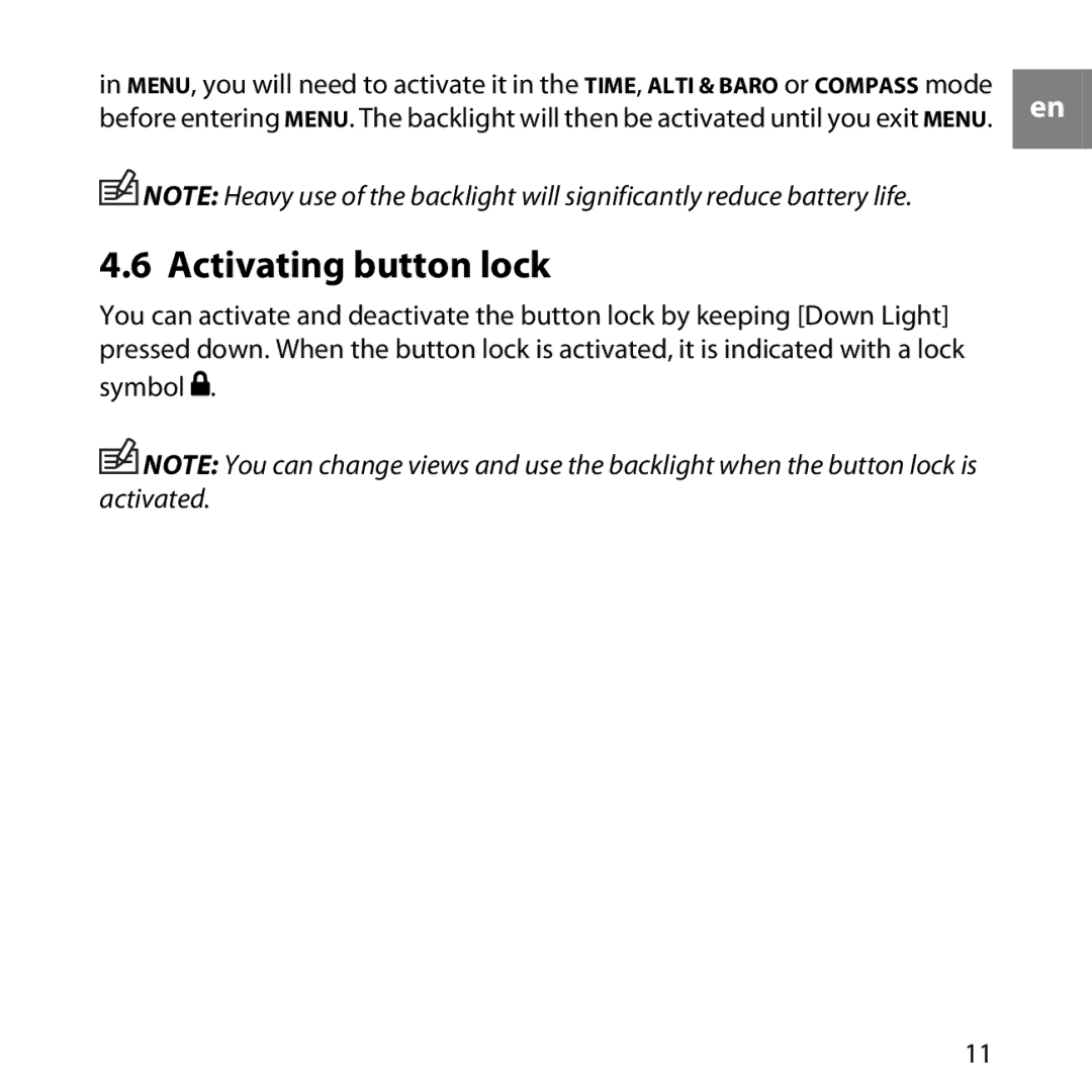 Suunto LUMI manual Activating button lock 