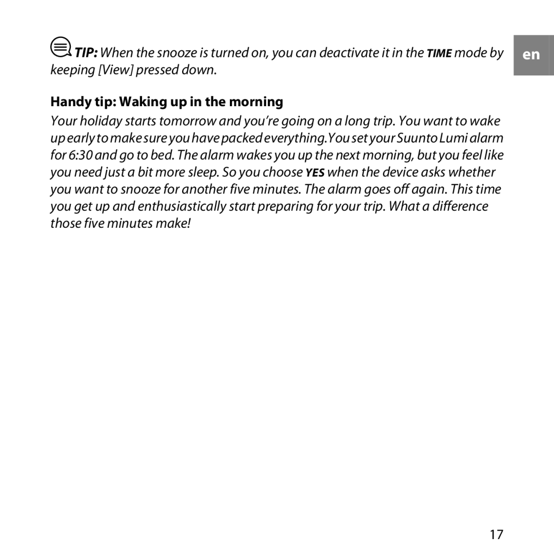 Suunto LUMI manual Handy tip Waking up in the morning 