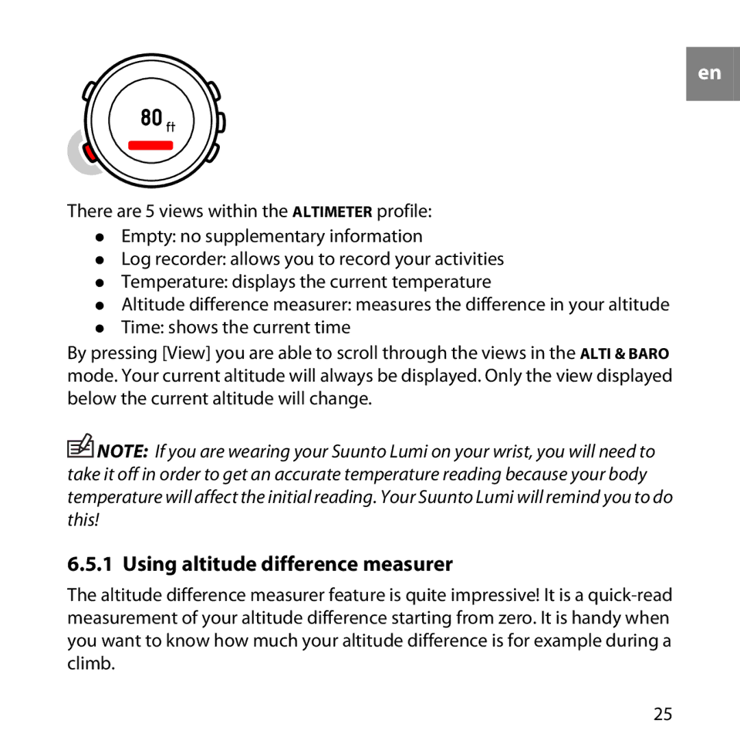 Suunto LUMI manual Using altitude difference measurer 