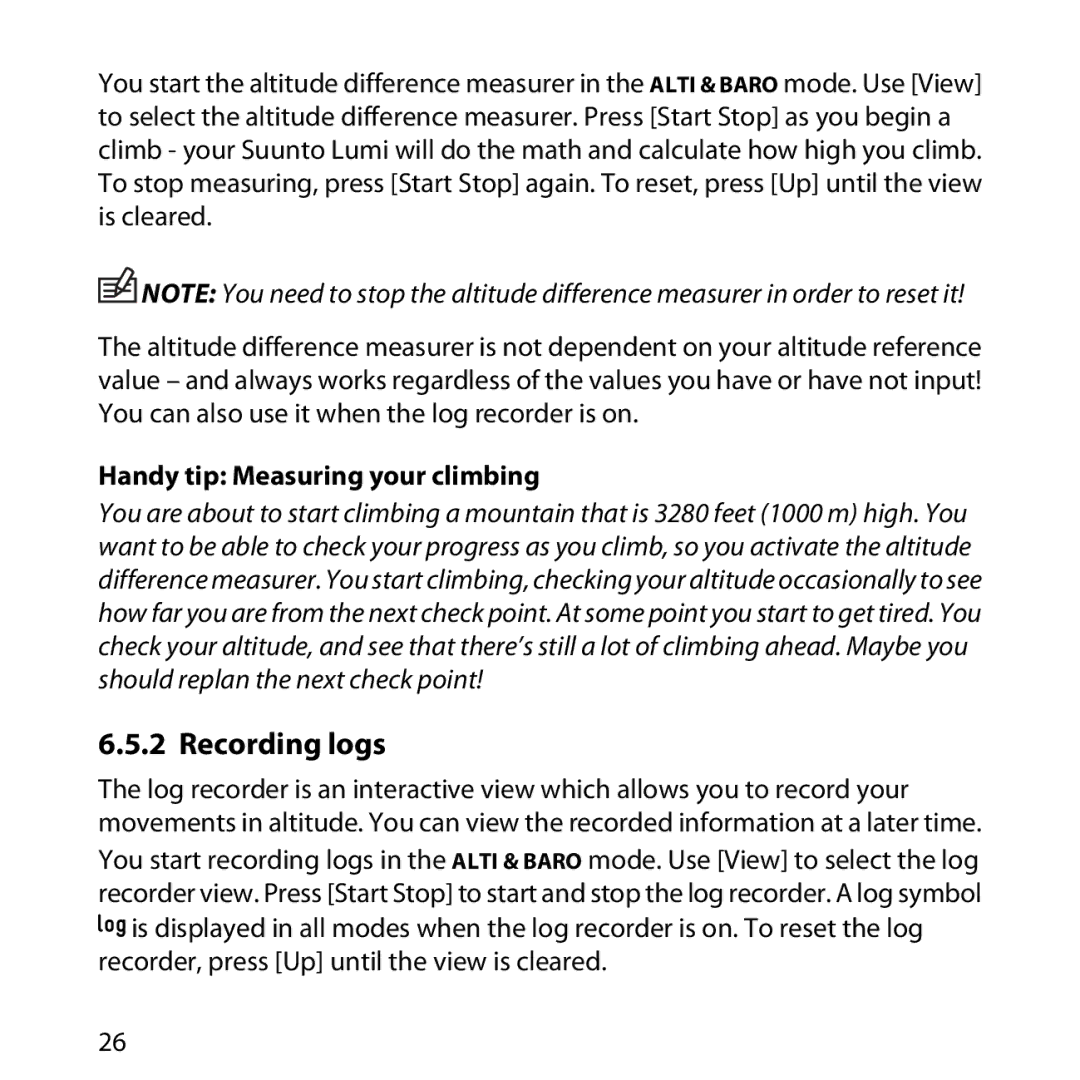 Suunto LUMI manual Recording logs, Handy tip Measuring your climbing 