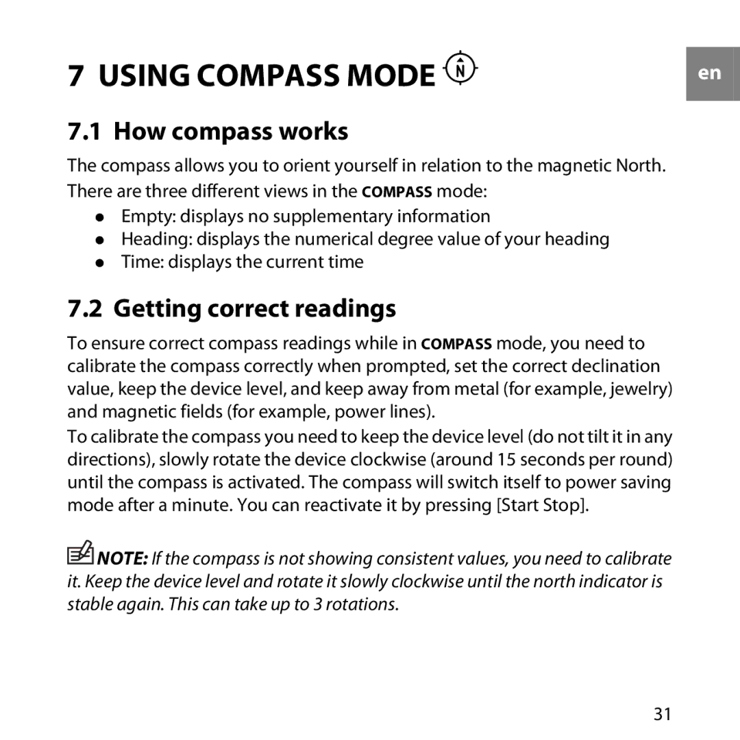 Suunto LUMI manual How compass works, Getting correct readings 