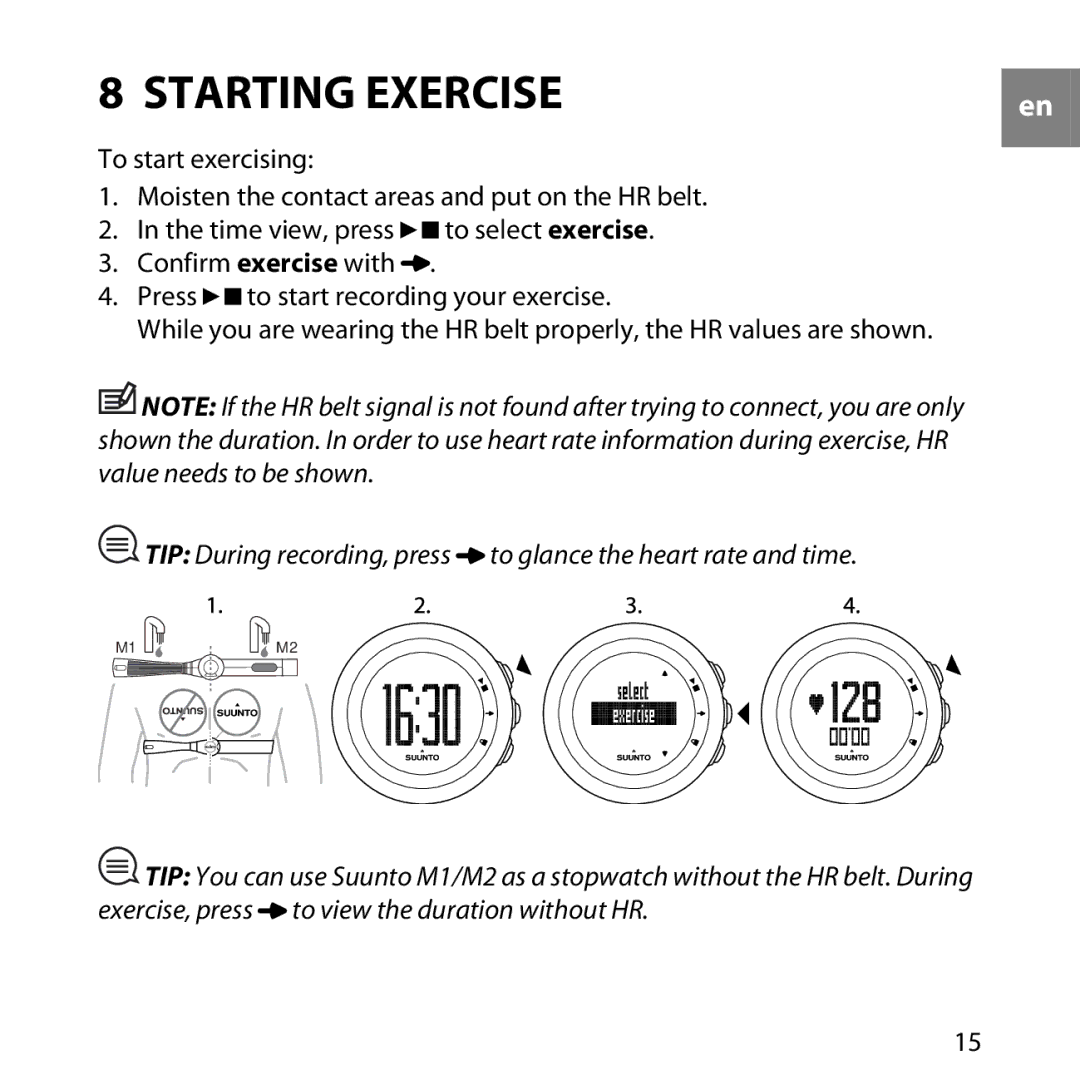 Suunto M1, M2 manual Starting Exercise 