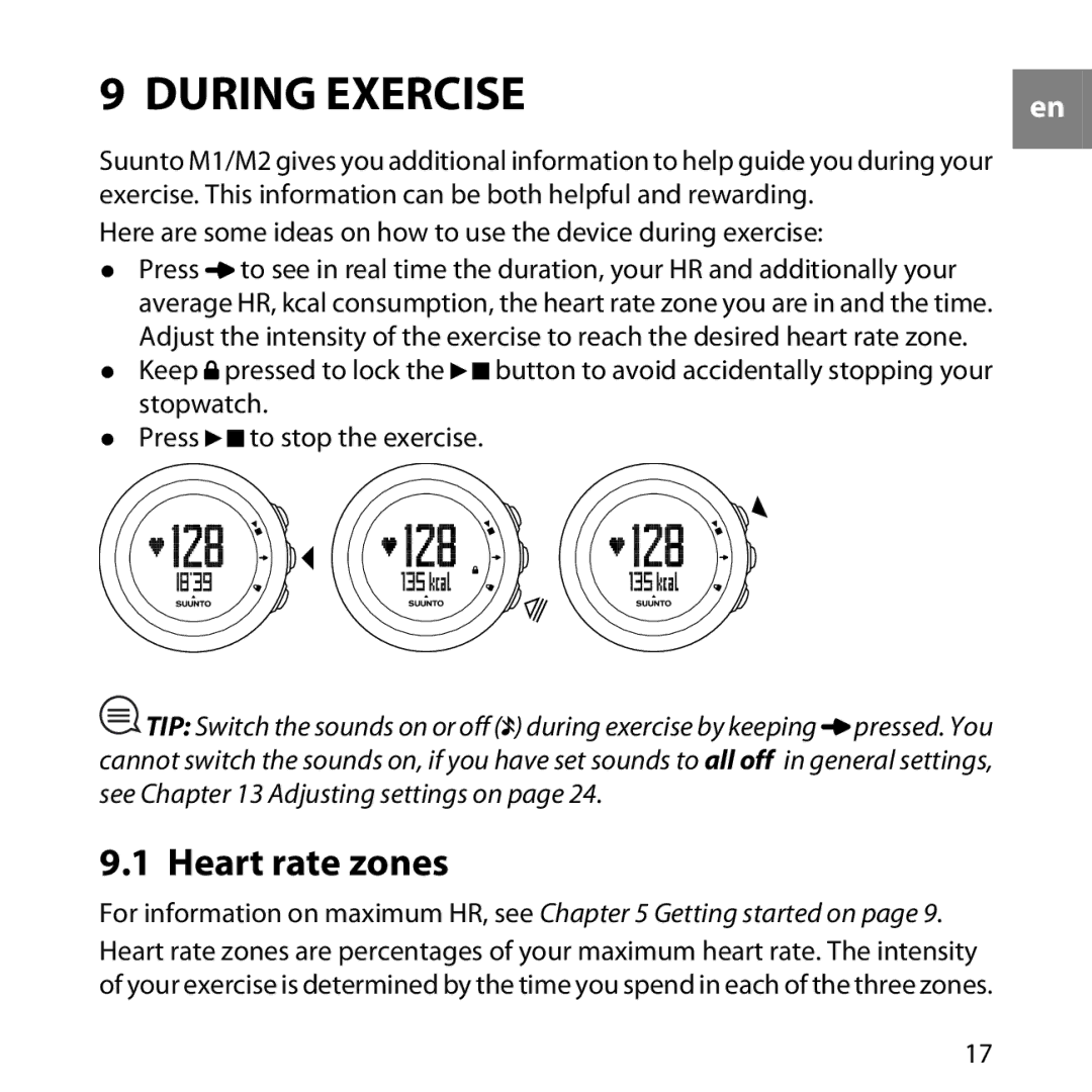 Suunto M1, M2 manual During Exercise, Heart rate zones 