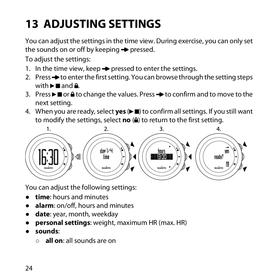 Suunto M2, M1 manual Adjusting Settings, Sounds 