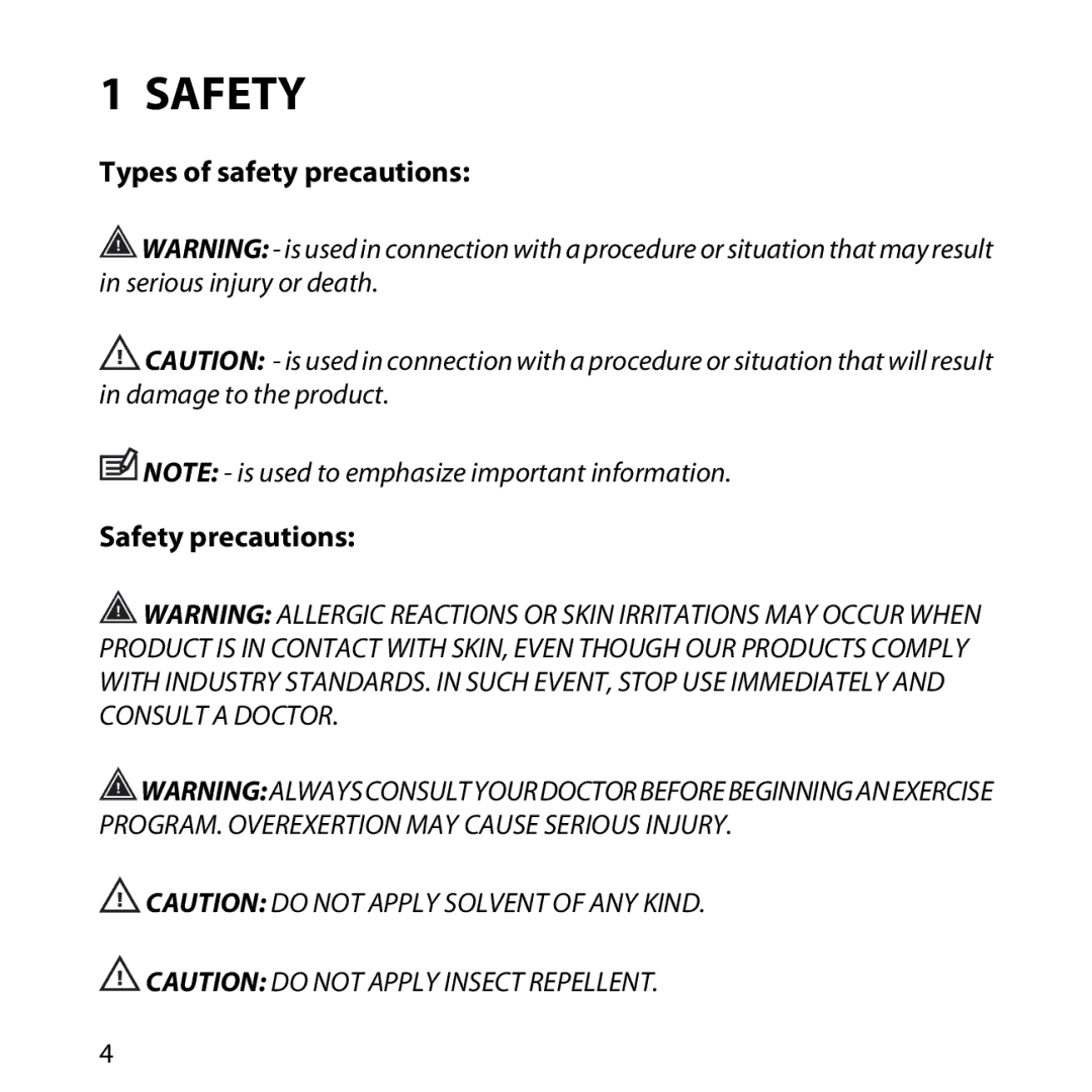 Suunto M2, M1 manual Types of safety precautions Safety precautions 