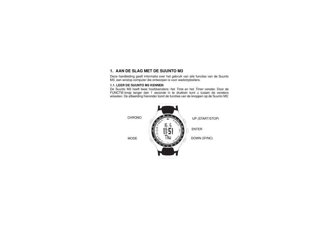 Suunto manual AAN DE Slag MET DE Suunto M3, Leer DE Suunto M3 Kennen 