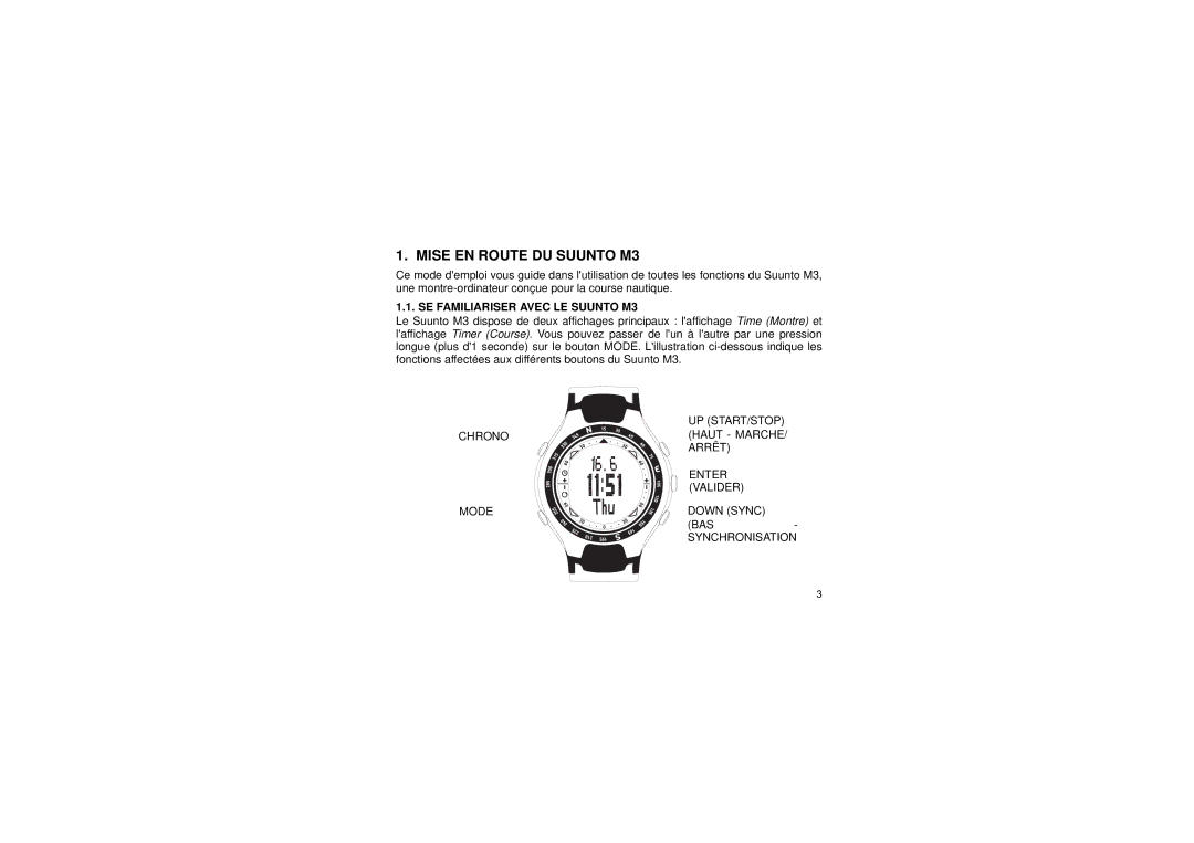 Suunto manual Mise EN Route DU Suunto M3, SE Familiariser Avec LE Suunto M3 