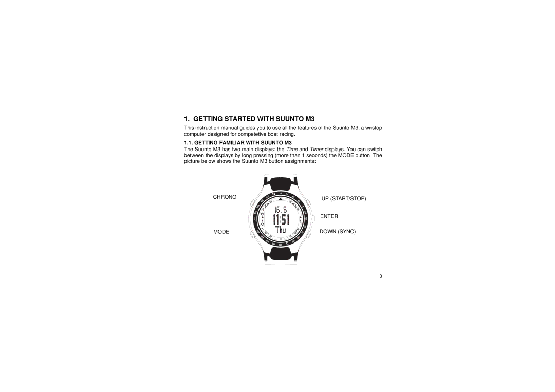 Suunto manual Getting Started with Suunto M3, Getting Familiar with Suunto M3 