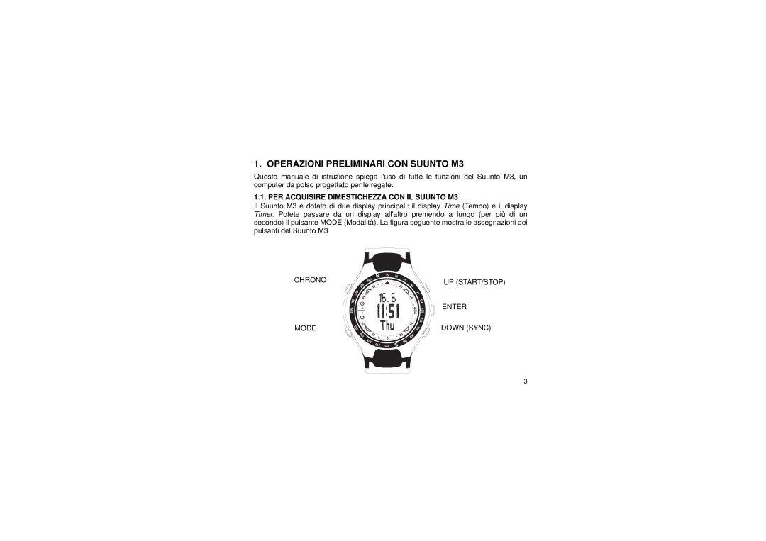 Suunto manual Operazioni Preliminari CON Suunto M3, PER Acquisire Dimestichezza CON IL Suunto M3 