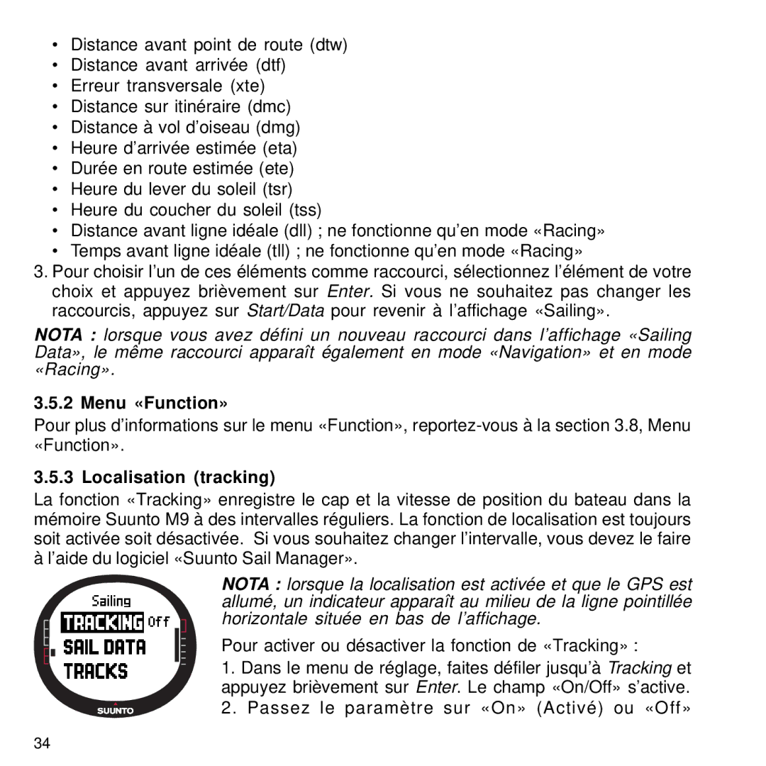 Suunto M9 manual Menu «Function», Localisation tracking 