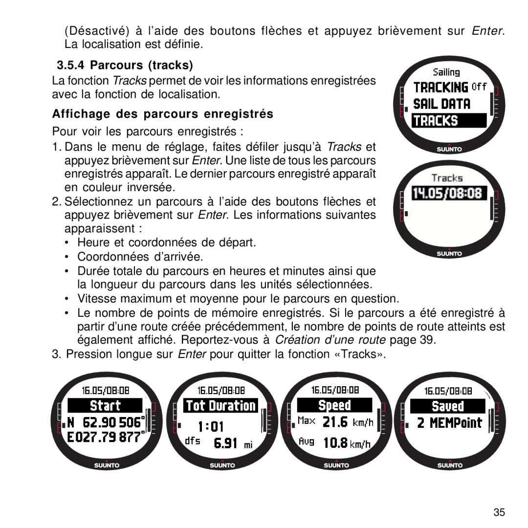 Suunto M9 manual Parcours tracks, Affichage des parcours enregistrés 