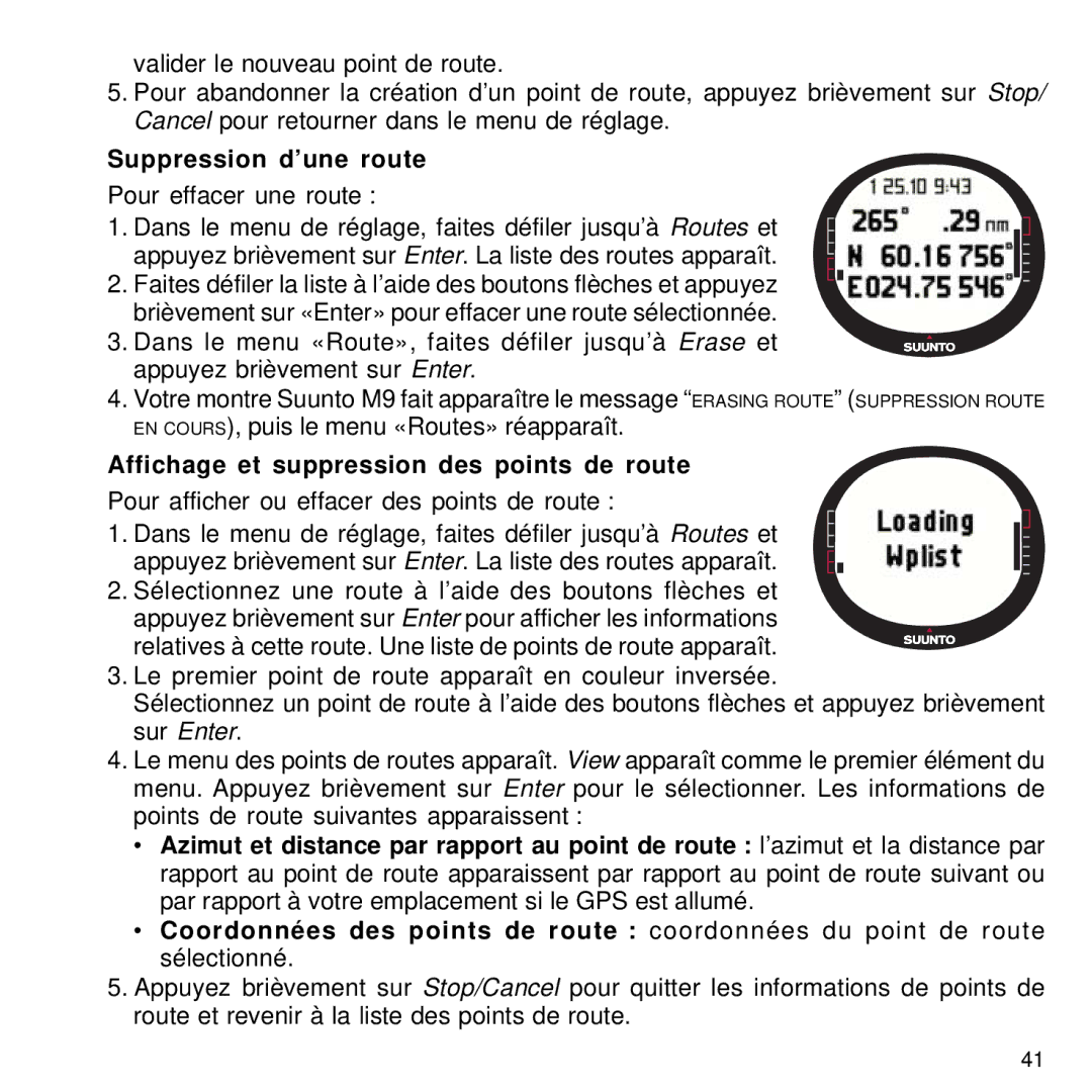 Suunto M9 manual Suppression d’une route, Affichage et suppression des points de route 