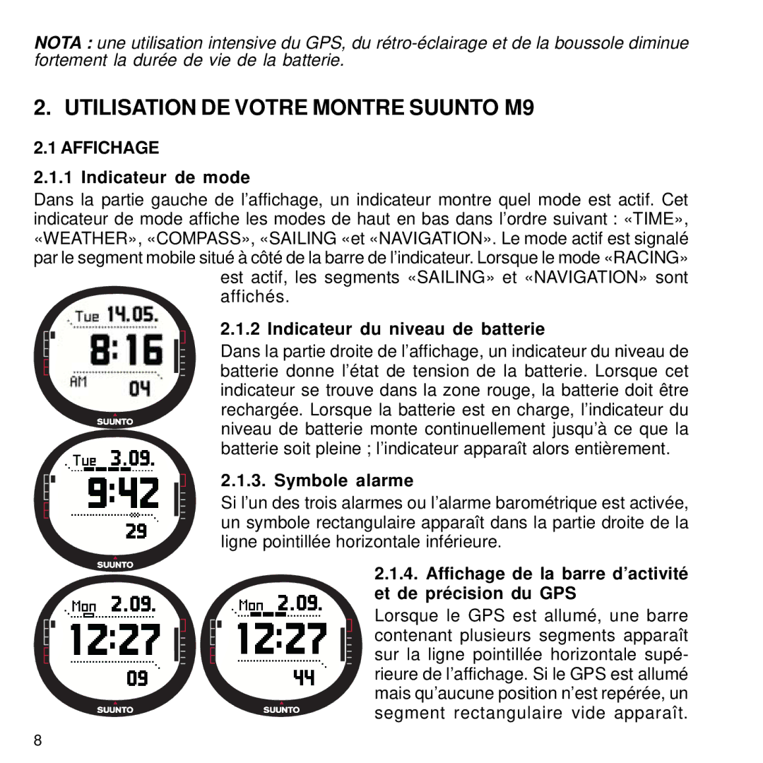 Suunto manual Utilisation DE Votre Montre Suunto M9, Affichage 