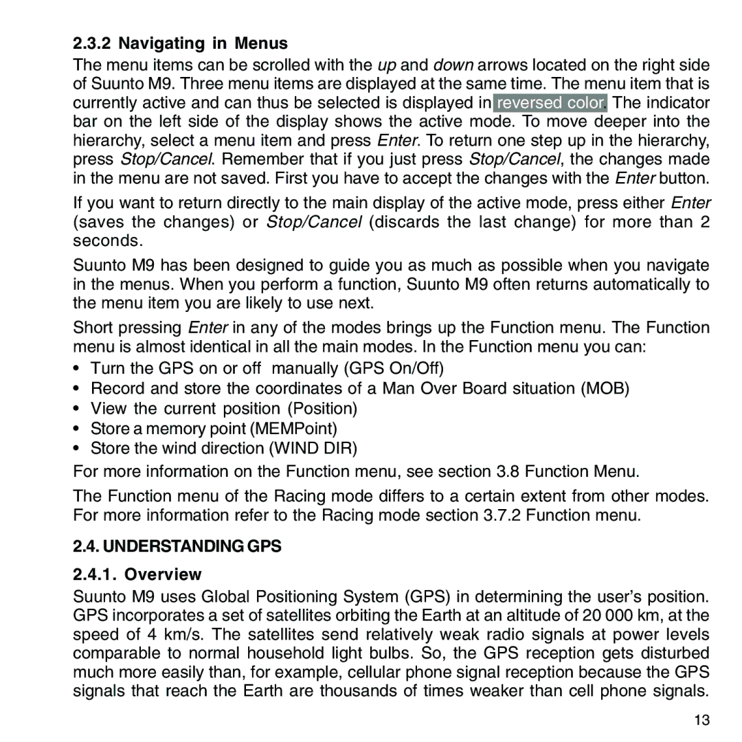 Suunto M9_en.p65 manual Navigating in Menus, Understanding GPS, Overview 