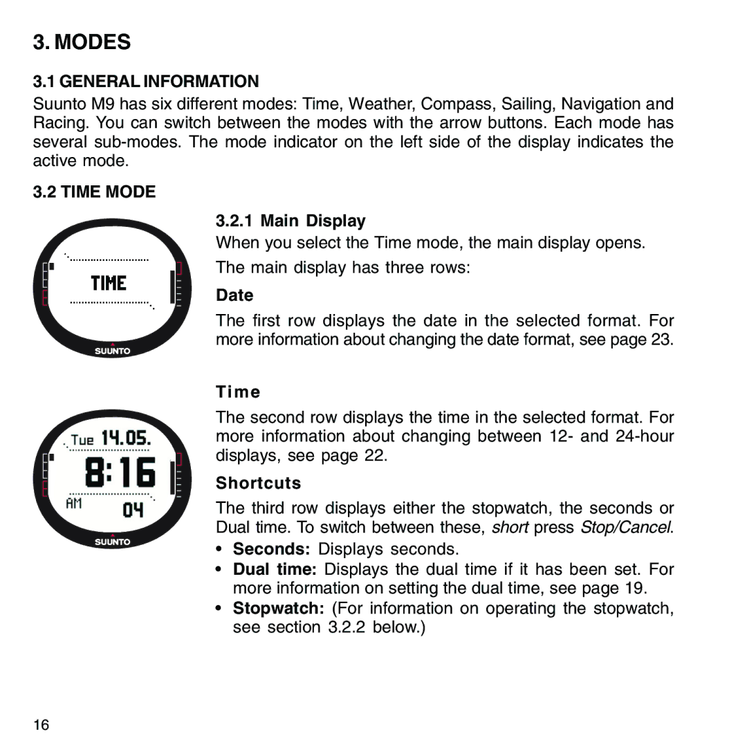 Suunto M9_en.p65 manual Modes, General Information, Time Mode 