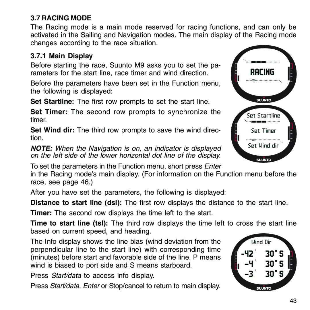 Suunto M9_en.p65 manual Racing Mode, Main Display 