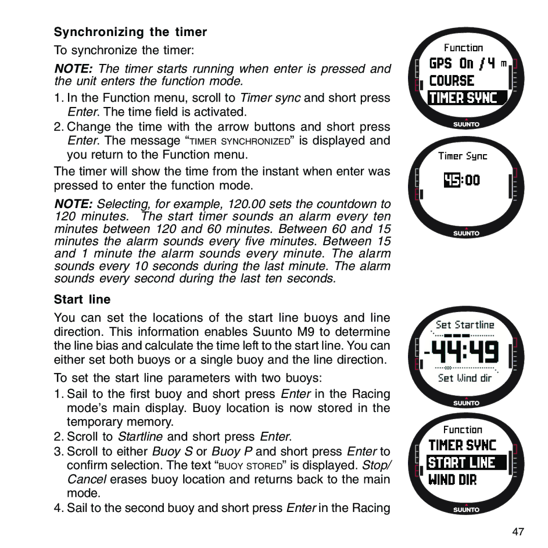 Suunto M9_en.p65 manual Synchronizing the timer, Start line 