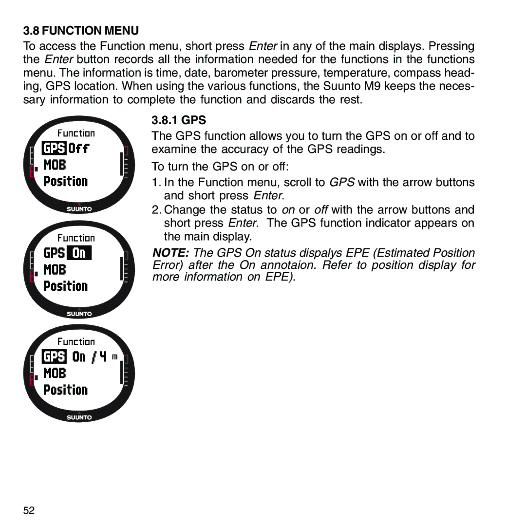 Suunto M9_en.p65 manual Function Menu, 1 GPS 