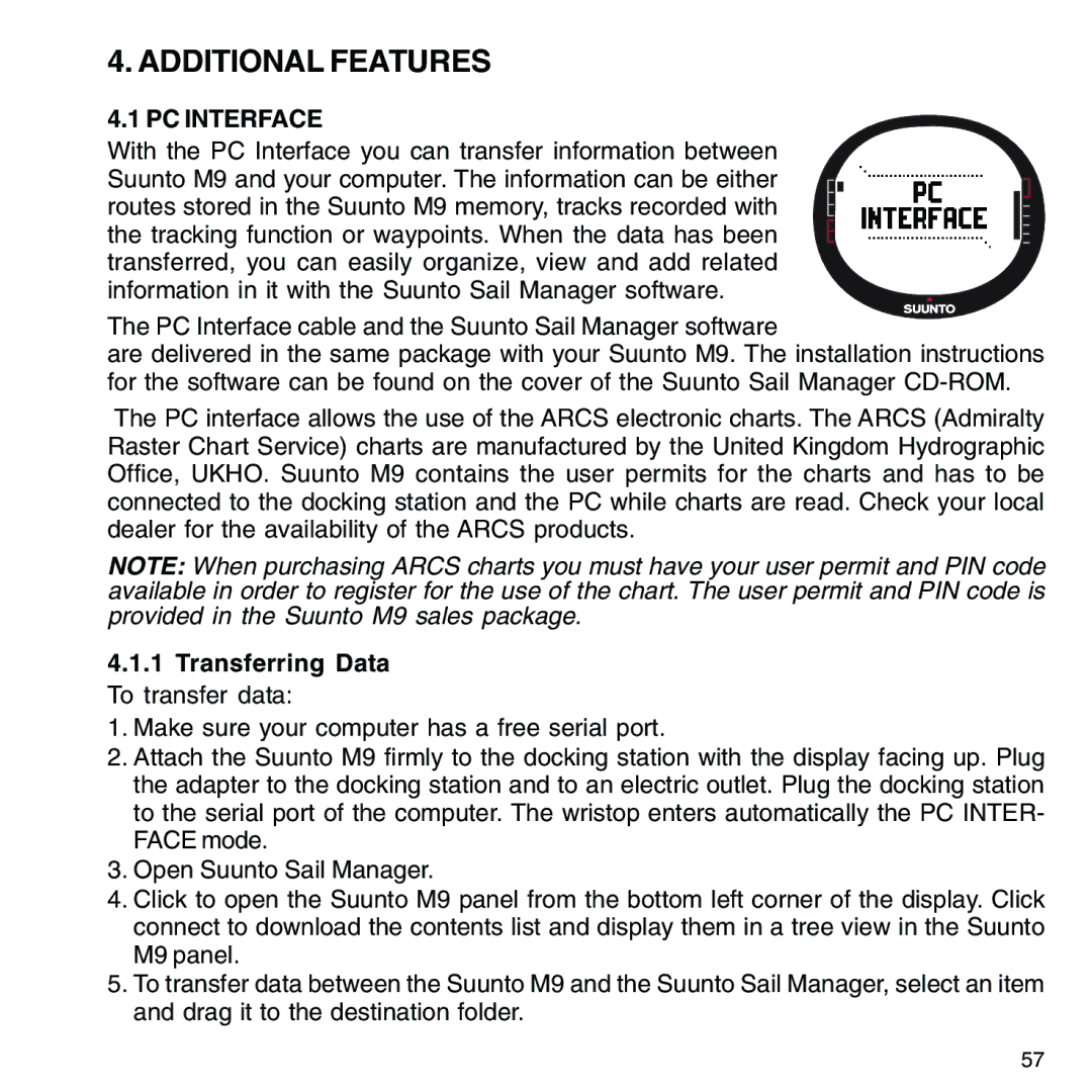 Suunto M9_en.p65 manual Additional Features, PC Interface, Transferring Data To transfer data 