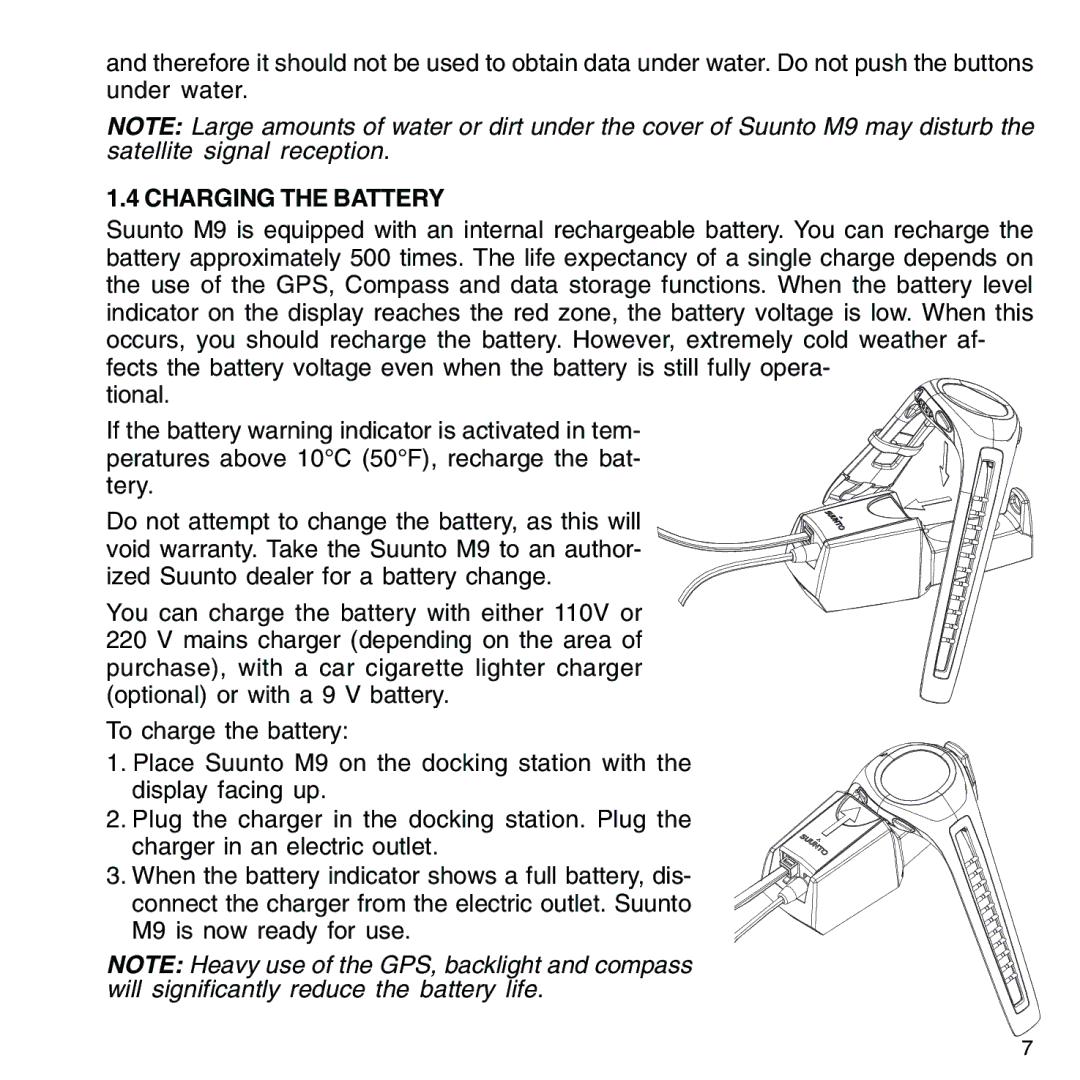 Suunto M9_en.p65 manual Charging the Battery 