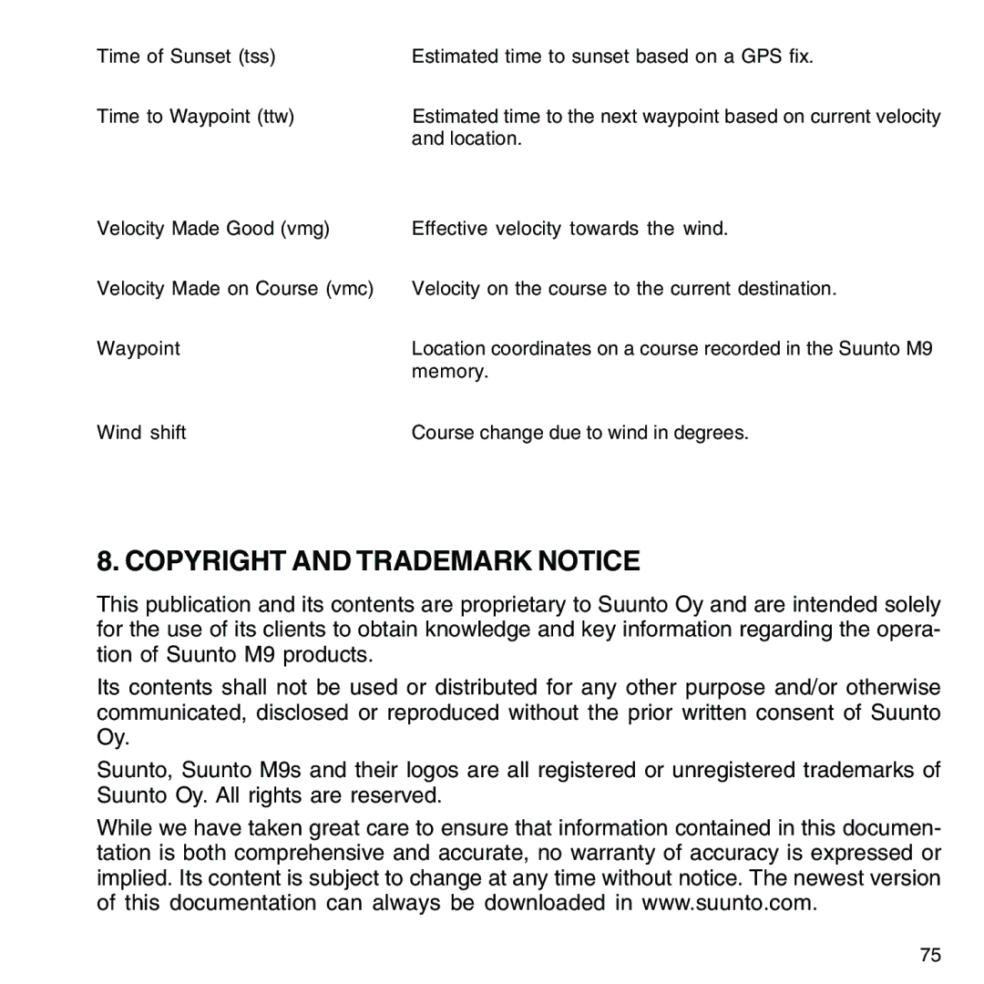 Suunto M9_en.p65 manual Copyright and Trademark Notice 