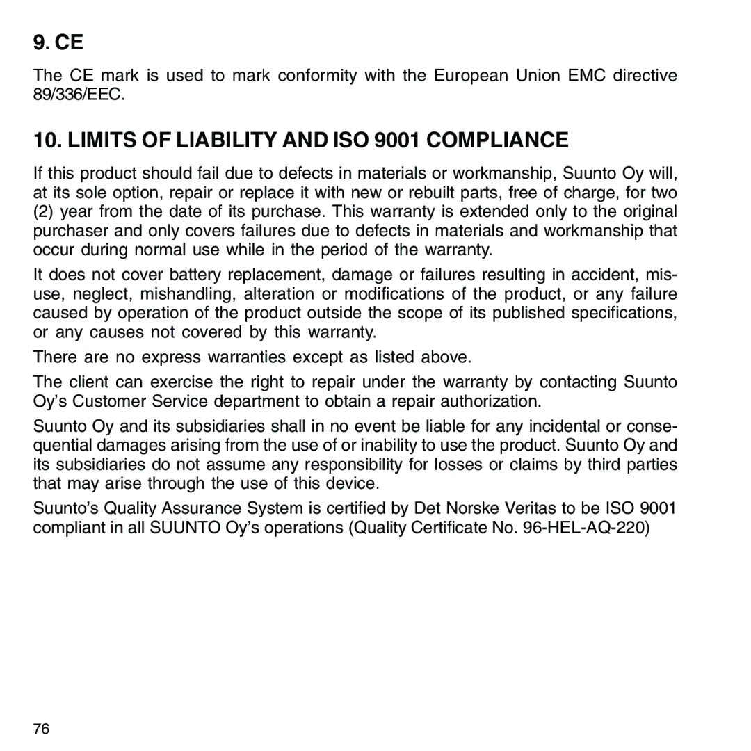 Suunto M9_en.p65 manual Limits of Liability and ISO 9001 Compliance 