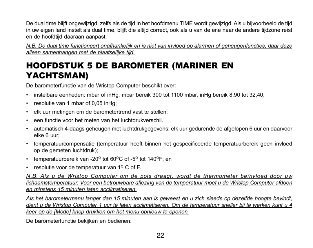 Suunto MARINER | REGATTA | YACHTSMAN manual Hoofdstuk 5 DE Barometer Mariner EN Yachtsman 