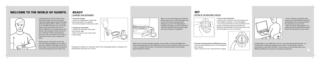 Suunto n6HR manual Welcome to the World of Suunto, Ready, Charging Your Instrument, Setting UP the MSN Direct Service 