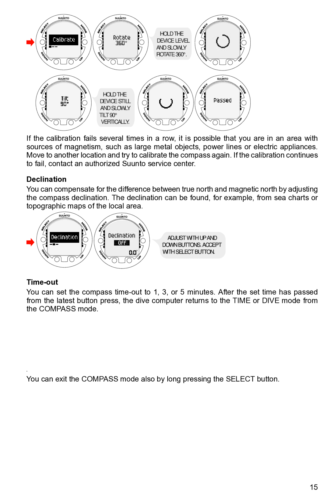 Suunto None manual Declination, Time-out 