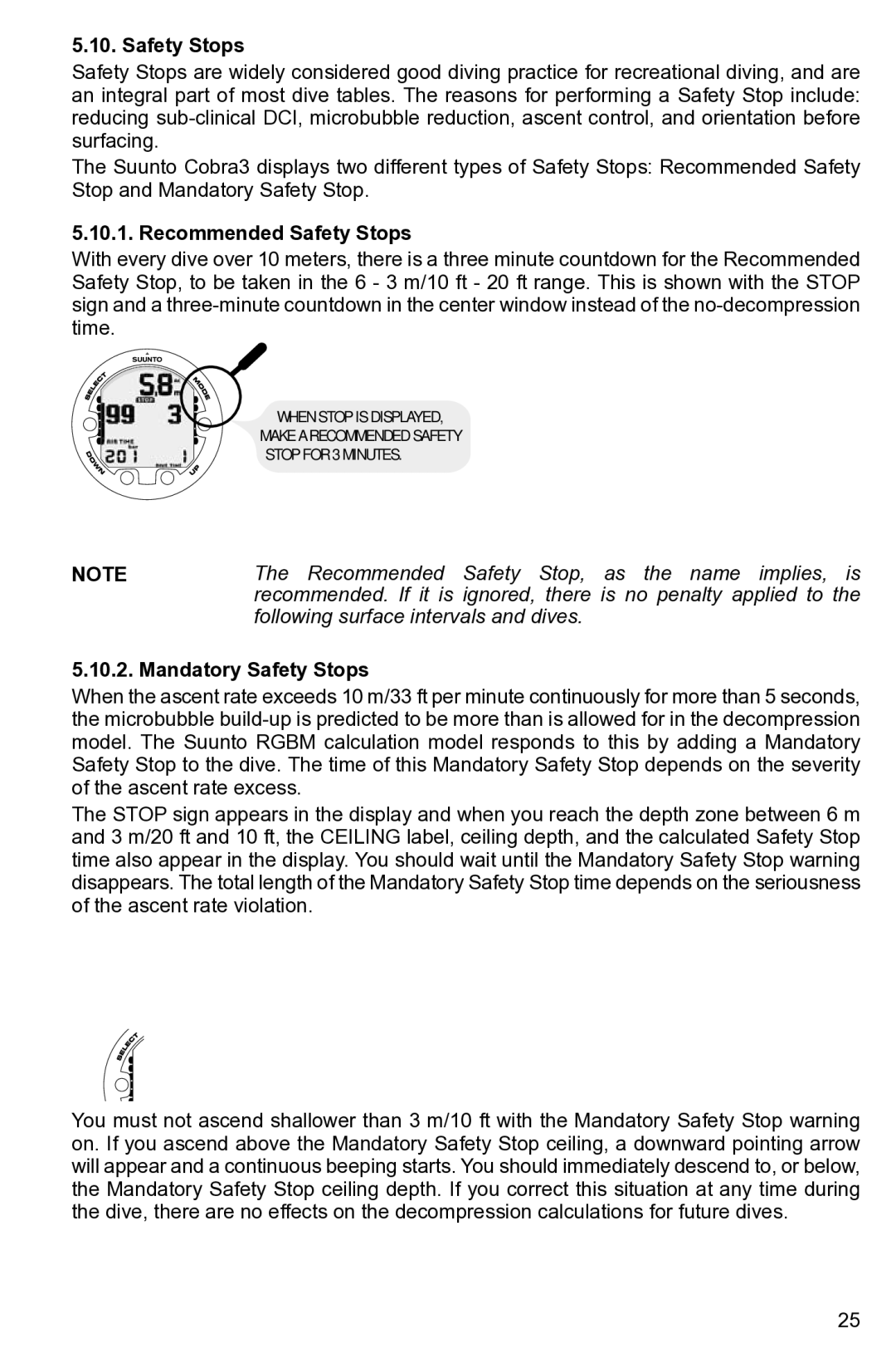 Suunto None manual Recommended Safety Stops, Mandatory Safety Stops 